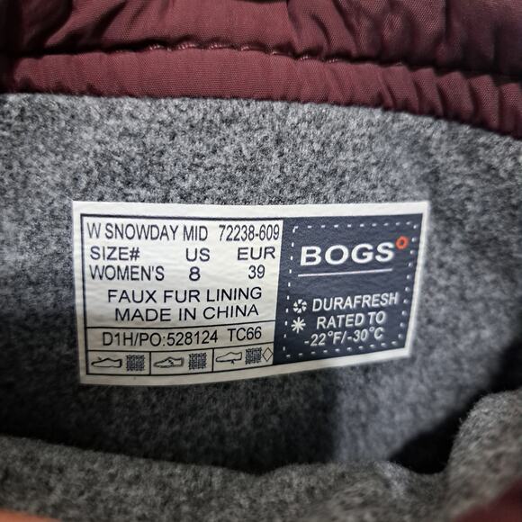 Bogs Rebound Womens Snowday Mid Snow Fleece Lining Waterproof Boots S 8 Burgundy - Picture 5 of 16